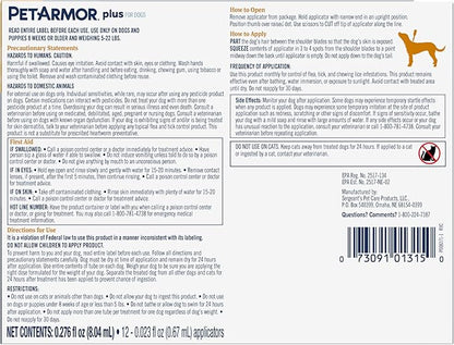 PetArmor Plus Flea and Tick Prevention for Dogs, Small Dog Flea and Tick Treatment, 12 Doses, Waterproof Topical, Fast Acting (5-22 lbs)