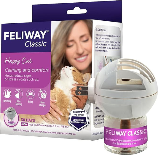 FELIWAY Classic 30 Day Cat Calming Plug In Pheromone Diffuser Starter Kit, 48ml - Helps Reduce Common Signs of Stress in Cats & Kittens, Enhanced Calming