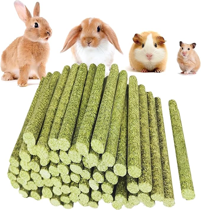 Rabbit Toys,Timothy Hay Stick for Guinea Pig Toy Bunny Chew Toys for Teeth Grinding Hamster Alfalfa Bite Treat Rabbit Molar Food Snack for Pet Rat Chinchilla Squirrel Gerbil-20PCS