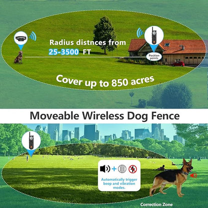 Wireless Dog Fence 3500FT Electric Fence and 6100FT Remote Training Collar, 185 Days Rechargeable Battery - IPX7 Waterproof Collar, Vibrate/Beep/Shock Modes for All Dogs.…