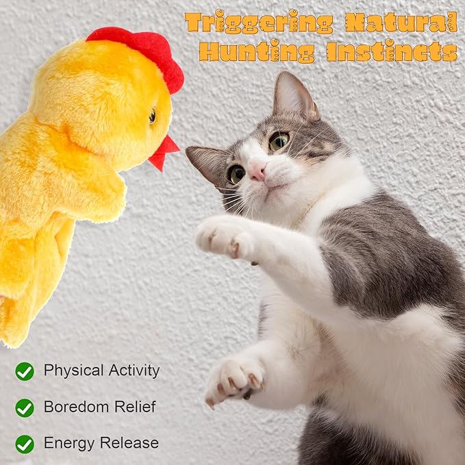 2 Pcs Cat Wrestling Glove, Mouse Chicken Puppet Glove Interactive Cat Toys, Soft Cats Wrestling Toy Puppet for Kitten Playing, Training, and Exercise (Gray, Yellow)