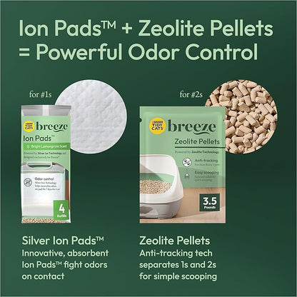 Purina Tidy Cats Hooded Litter Box System, BREEZE Hooded System Starter Kit Litter Box, Litter Pellets & Pads