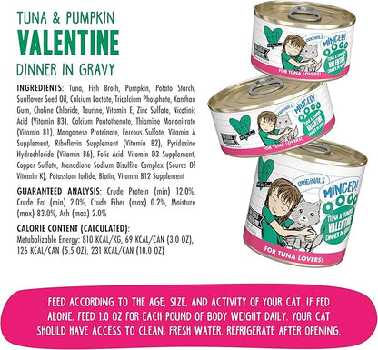 Weruva BFF Minced Natural Wet Cat Food, Tuna and Pumpkin Valentine in Gravy, 3oz Can, Pack of 24