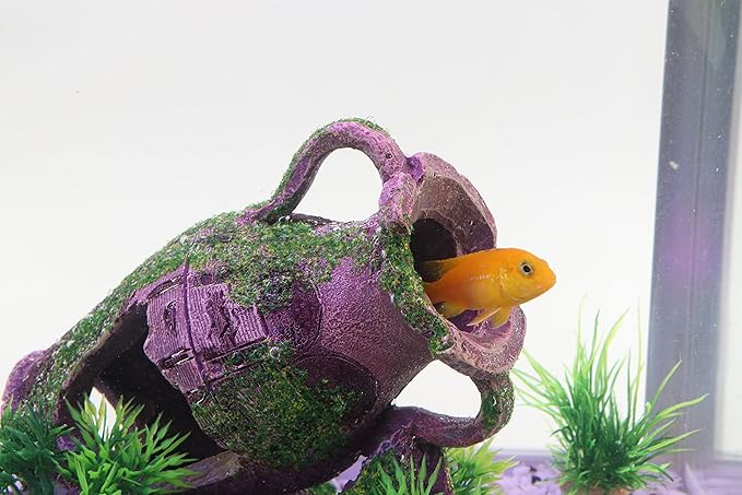 AQUA KT Aquarium Ruins Ancient Greek Leaning Vase Rock Broken Barrel Fish Hiding Cave for Cichlid Betta Marine Freshwater Fish Tank Decoration