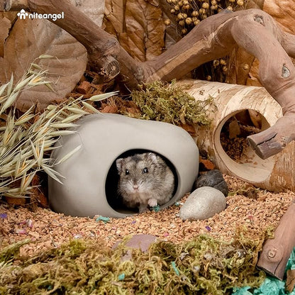 Niteangel Ceramic Hamster Habitat Hideout: - Hideaway House for Syrian Dwarf Hamster Mice Gerbils Lemmings or Other Similar-Sized Small Pet (Stone-Shaped - for Dwarf)