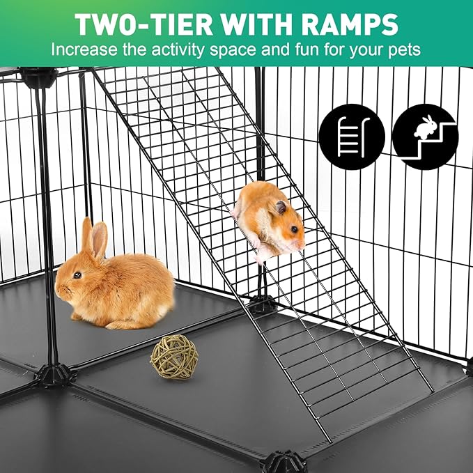 41 Panels Pet Playpen, 35.4" L x 23.6" W x 23.6" H Small Animal Playpen with 2 Doors, C&C Cage for Guinea Pigs,Rabbit,Bunny,Hedgehogs, Puppy Play Pen Indoor Outdoor, Two-Story Chicken Play Pen