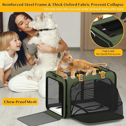 PAWZIDEA Expandable Pet Carrier with Wheels, 24x16x16in Large Cat Carrier for 2 Cats, Soft-Sided Dog Carriers for Small Medium Dog, Collapsible Rolling Travel Bag w/Telescopic Handle, XL Stroage Bag