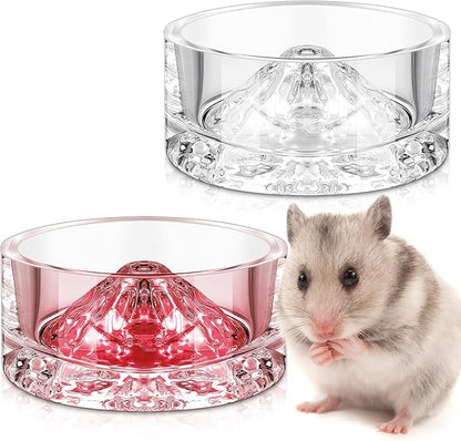 Baderke 2 Pcs Hamster Water Bowls Glass Hamster Food Bowls 35ml Mountain Style Drinking Container Anti Turning for Guinea Pig Gerbils Mice Rats Chinchilla Small Pets(Clear and Pink)