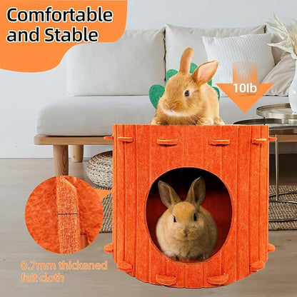 Rabbit Hideout,Felt Cloth Bunny Bed,Carrot Theme Guinea Pig Beds,Small Animal Hideaway House,Rabbits Hiding Hut for Ferret Chinchilla Hedgehog