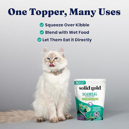 Solid Gold Lickable Cat Treats - Limited Ingredient SeaMeal Squeezable Healthy Cat Treats Variety - Chicken & Tuna Snack & Topper Squeeze Ups for Cats w/for Gut & Immune Support - 3oz/6ct