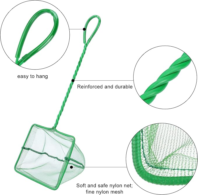 2 Pcs Aquarium Fish Net, 5 inches Fine Mesh Quick Catch Fish Net for Fish Tank Betta Fishing Net