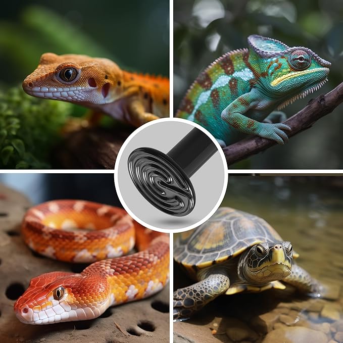 Ceramic Heat Emitter for Reptiles, 75W Heat Lamp Bulb, Ceramic Reptile Heat Bulb Black, No Light Emitting Heat Lamp for Amphibian Pet, Heat Bulb for Bearded Dragon Turtle Snake Lizard, 2 Pack