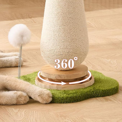 Mushroom Cat Scratching Post Cat Tree, 21.5‘’ H Cute Cat Scratcher Tower with Durable Solid Wood Turntable Toy, Baby Pink Mushroom Scratch Post Cat Sisal Scratcher with Catnip for Indoor Adult Cats