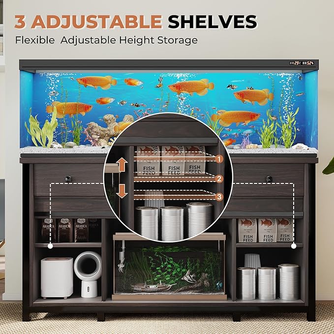 Miereirl 75-120 Gallon Fish Tank Stand with Power Outlet – Heavy Duty Aquarium Stand, Rustic Farmhouse Style, 1000 lb Capacity, Adjustable Storage & Sliding Barn Doors, Dark Brown