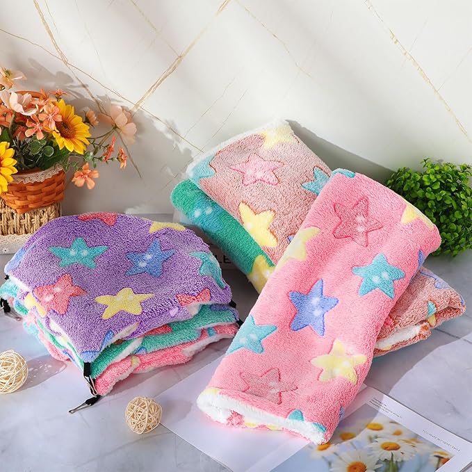 Abbylike 9 Pieces Rat Hammock 3 Tier Guinea Pig Ferret Hammocks Small Pet Hanging Tunnel Glider Toy Guinea Pig Ferret Hideout Bed Cage Accessories for Hamster(Green, Purple, Pink,Star)