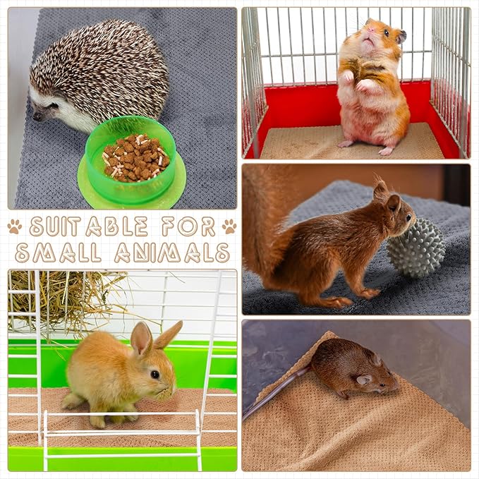 10 Pcs Guinea Pig Cage Liners Washable Rat Bedding for Guinea Pigs Controlling Absorbent Waterproof Pee Pads Blanket for Rabbits Hamster Small Animals Chinchilla(18 x 24 Inch,Gray Coffee)