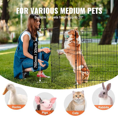 VEVOR Dog Playpen, 8 Pcs 30"H x 24"W Panels Foldable Metal Pet Exercise Pen, Dog Fence Indoor and Outdoor Pen with Door, 600D Oxford Fabric Top Cover, Pet Playpen for Dogs, Cats, Other Small Animals