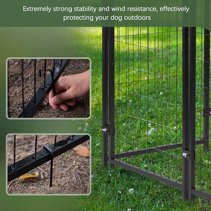 Outdoor Dog Kennel with Roof, Dog Kennel Outside with 2 Dog Bowls, Large Dog House Pen Dogs Run Enclosure with Secure Lock and Wateproof Sunproof Cover (4'L x 4'W x 4.6'H) Black