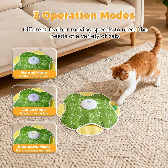Rechargeable Interactive Cat Toy, Cat Toys for Bored Indoor Adult Cats, 2 in 1 Hide and Seek Cat Toy with Motion Activated, Moving Concealed Feathers, Bored Adult Cats Wand Toy