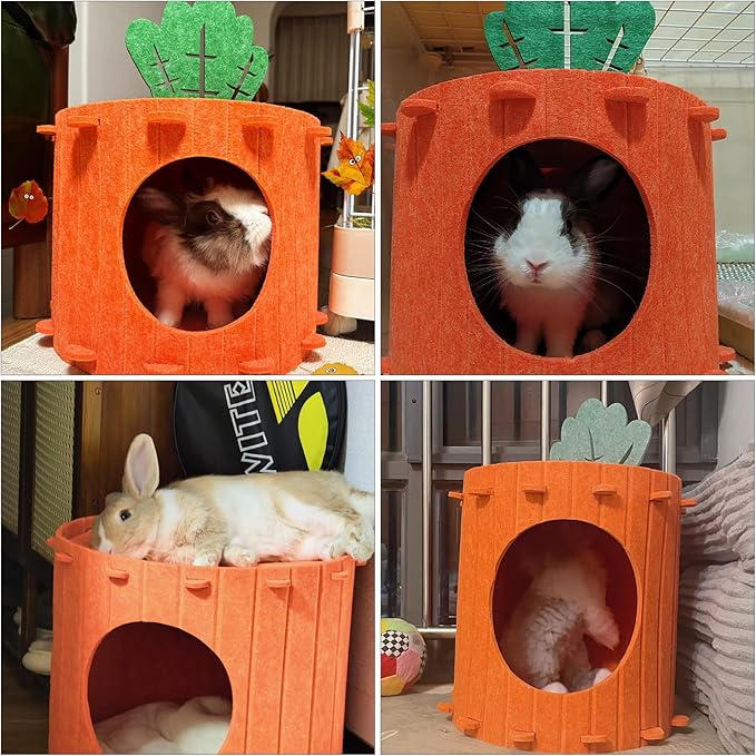 Rabbit Hideout,Felt Cloth Bunny Bed,Carrot Theme Guinea Pig Beds,Small Animal Hideaway House,Rabbits Hiding Hut for Ferret Chinchilla Hedgehog
