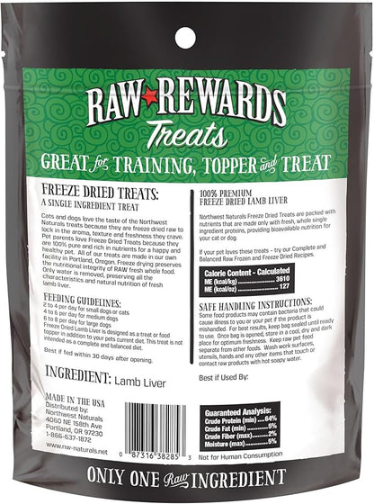 Northwest Naturals Raw Rewards Freeze-Dried Lamb Liver Treats for Dogs and Cats - Bite-Sized Pieces - Healthy, 1 Ingredient, Human Grade Pet Food, All Natural, Proudly Made in USA, 3 Oz (Pack of 3)