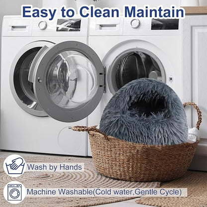 Soothing Guinea Pig Hideout, Doughnut Guinea Pig Bed with Hooded Cover, Washable Hamster Rabbit Bunny Bed, Washable Round Cave Beds for Small Animal Bunny Rabbit Hideout (Black)