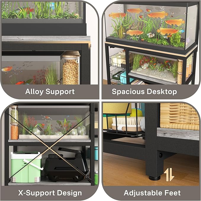 55-70 Gallon Fish Tank Stand,Heavy Duty Metal Large Aquarium Stand with Power Outlets,3 Baskets,2 Storage Shelf, 5-Tier Tank Stand Suitable for Fish Tank,Reptile Tank, Turtle Tank