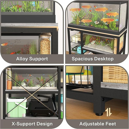 55-70 Gallon Fish Tank Stand,Heavy Duty Metal Large Aquarium Stand with Power Outlets,3 Baskets,2 Storage Shelf, 5-Tier Tank Stand Suitable for Fish Tank,Reptile Tank, Turtle Tank