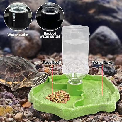 Tfwadmx 9oz 2-in-1 Reptile Water Bottle Turtle Automatic Feeders Waterer Food and Water Bowl pet Dispenser Bottle Feeding Dish for Lizard Chameleon(Green)