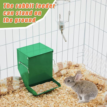Maxcheck 2 Pack Rabbit Feeder and 12 oz Water Bottle for Cages Pet Food Water Dispenser with Lid Metal Feeders Outside for Guinea Pig Hamsters Chinchillas Gerbils and Other Small Animals(2 Lbs)