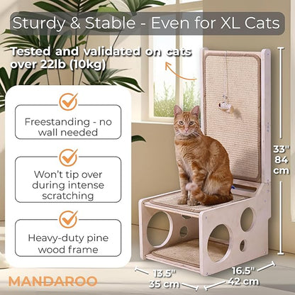 Big Cat Scratchers for Indoor Cats – L-Shaped Sisal Scratcher Pad & Cozy Scratching Post with Toy | Vertical & Horizontal Scratching Ramp for Large Cats – MANDAROO