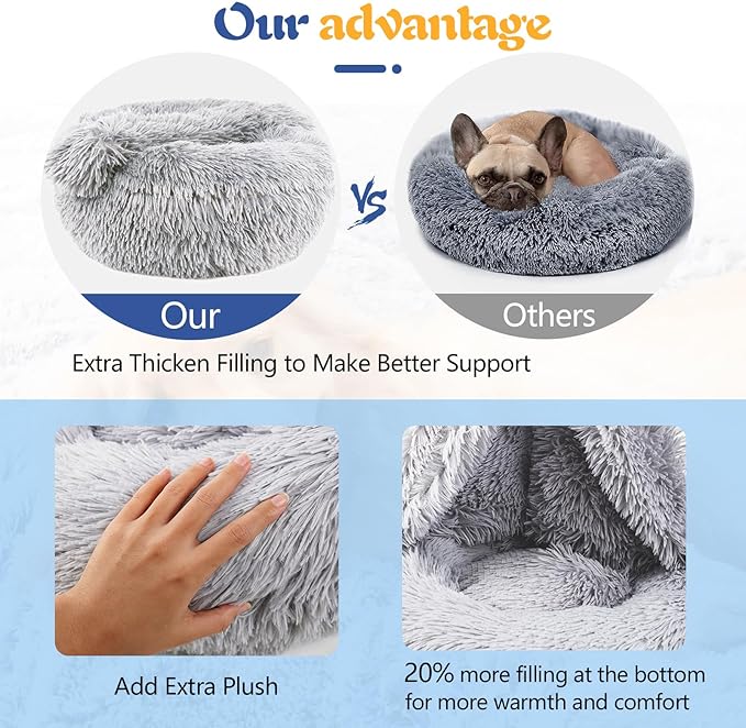 ShinHye Small Dog Bed Cat Bed Dog Bed with Blanket Plush Fluffy Hooded Dog Bed, Small Dog beds with Cover Cozy for Indoor Cats, Blanket Dog Beds Calm Anti-nxiety Dog Bed Washable