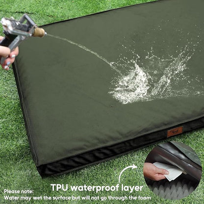 Outdoor Extra Large Dog Bed, Waterproof Dog Bed for Large Dogs, Orthopedic Egg Foam Pet Bed with Washable and Removable Oxford Cooling Cover, Dark Green