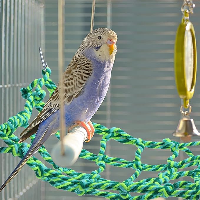 2 Pieces Rat Cage Accessories Rat Toys Climbing Bird Rope Net Pet Hanging Hammock for Hamster, Mice, Parrot, Bird, Sugar Glider Habitat Decor and Play(11 x 7.8 Inch,Multi Color)