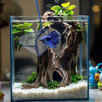 3 Pack Aquarium Net, Multi-Size Fine Quick Fish Catch Nets Extra Soft Nylon Fishing Nets with Plastic Handle for Aquarium Fish Tank Supplies- Blue (4in,5in, 6in)