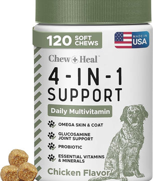 All in 1 Dog Vitamins and Supplements, 120 Soft Chew Multivitamins with Glucosamine, Probiotics, Omega Fish Oil -for Skin, Coat, Hip, Joint & Gut Health -Senior, Puppy, Large & Small Dogs
