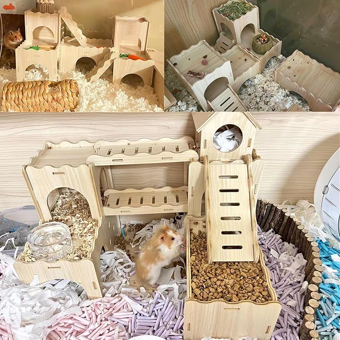 Hamster Hideout House Multi Chamber Rat Hide Hut Castle Large Climbing Playground Exploring Labyrinth Tunnel for Syrian Dwarf Gerbils Hamsters Mice (Pattern B)