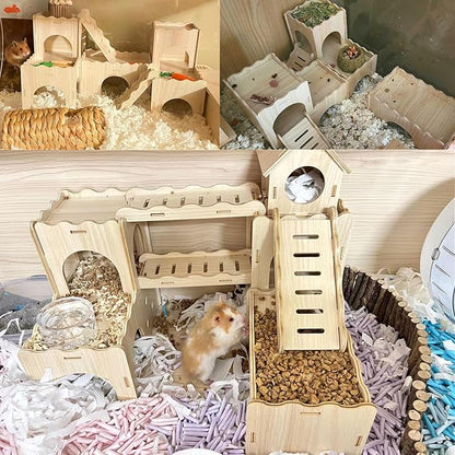 Hamster Hideout House Multi Chamber Rat Hide Hut Castle Large Climbing Playground Exploring Labyrinth Tunnel for Syrian Dwarf Gerbils Hamsters Mice (Pattern B)
