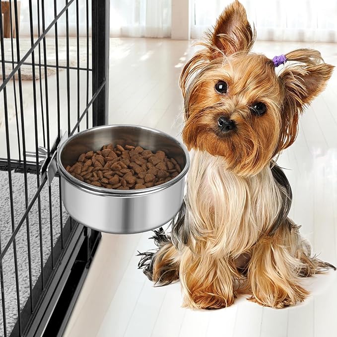 Dog Bowl Stainless Steel Dog Bowls Pet Hanging Food Water Bowl Cage Feeding Cup Feeder for Dogs Cats Rabbits Birds Small Animal (Medium (2pcs)