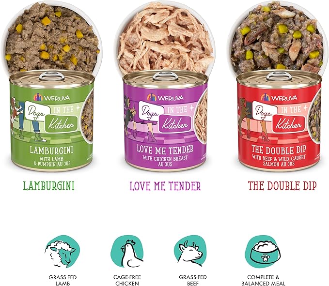 Weruva Dogs in The Kitchen, Variety Pack, Doggie Dinner Dance!, Wet Dog Food, 10oz Cans (Pack of 12)