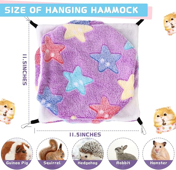 Sadnyy 6 Pieces Guinea Pig Rat Hammock Three Layer Ferret Bed Small Animal Hanging Pet Cage Hammock for Chinchilla Rat Sugar Glider Squirrel Reptiles(Fresh Pattern)