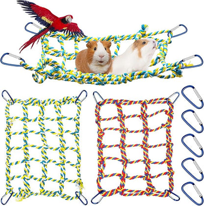 2 Pieces Rat Cage Accessories Rat Toys Climbing Bird Rope Net Pet Hanging Hammock for Hamster, Mice, Parrot, Bird, Sugar Glider Habitat Decor and Play(11 x 7.8 Inch,Red, Yellow)
