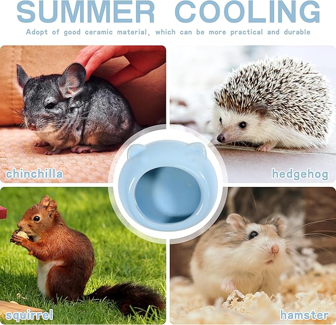 Ceramic Small Pet Hamster Food Bowl Guinea Pig Food Bowls Hamsters Water Bowl Ferret Chinchillas Squirrels Hedgehog Accessories Reptiles Hamster Accessories for Cages (Blue)