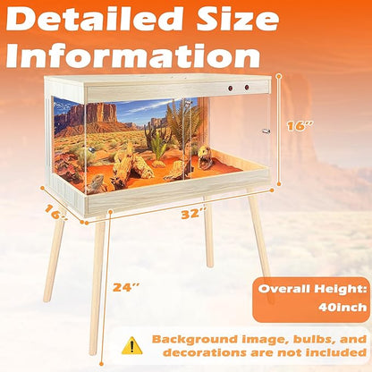 Royxen Tempered Glass Reptile Tank,Bearded Dragon Tank with Metal Mesh Top and Leg Stand,Reptile Enclosure,Lizard Tank for Chameleon,Snake,Lizard Habitat (Oak, 33 Gallons,32x16x16 Inch)