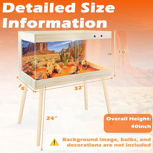 Royxen Tempered Glass Reptile Tank,Bearded Dragon Tank with Metal Mesh Top and Leg Stand,Reptile Enclosure,Lizard Tank for Chameleon,Snake,Lizard Habitat (Oak, 33 Gallons,32x16x16 Inch)