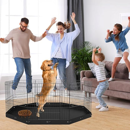 VEVOR Foldable Metal Dog Exercise Pen, Pet Playpen Dog Fence for Camping with Bottom Pad, 24" H 8 Panels, Puppy Crate Kennel Indoor Outdoor for Small & Medium Dogs, Both for Home & Yard Use