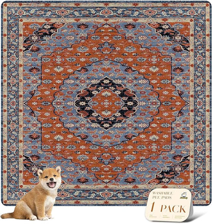 nunubaby Washable Pee Pads for Dogs, Stylish, Non-Slip and Leak-Proof Pee Pads. Reusable Potty Pads for Dogs for Crates and Floors.(Red/Floral, 72" x72")