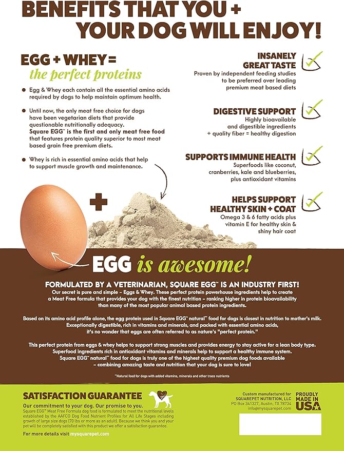 Square Egg Dry Dog Food, Gentle Kibble Sturcture, Whey Proten, Amino Acids, Easily Digestible Ideally for Senior Dogs 19.8lbs