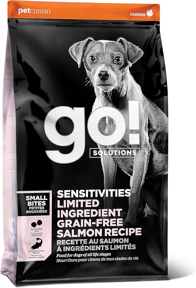 Go! Solutions Sensitivities Limited Ingredients, Grain-Free Dry Dog Food, Small Bites Salmon Recipe for Sensitive Stomach, 22 lb Bag