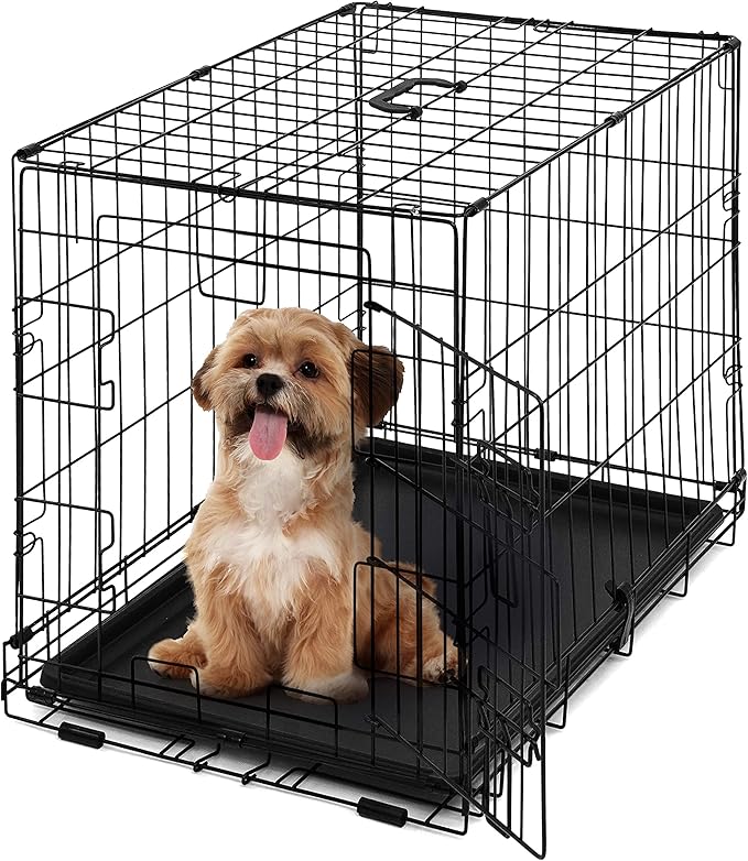 CAPHAUS Foldable Dog Crate Wire Metal Dog Kennel w/Leak-Proof Pan & Protecting Feet & Divider Panel, Single or Double Door, Small, Medium & Large Indoor Wire Cage, 24” w/Single Door